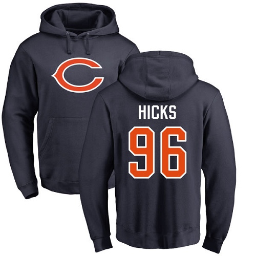 Chicago Bears Men Navy Blue Akiem Hicks Name and Number Logo NFL Football #96 Pullover Hoodie Sweatshirts